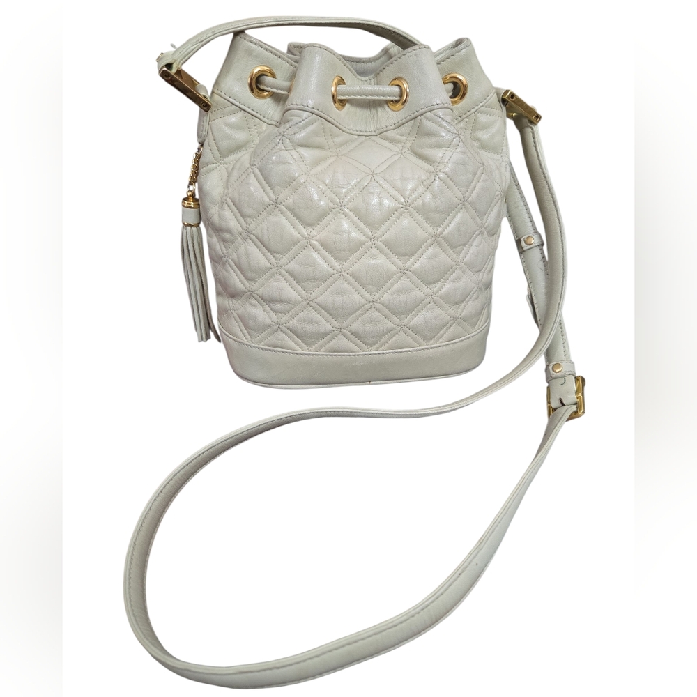 MCM Cream Quilted Crossbody Bucket Bag - Picture 2 of 13